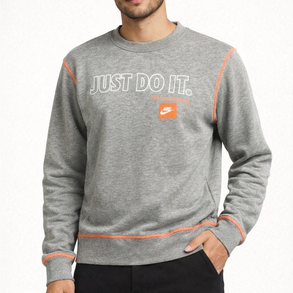 Nike crewneck Gray Sweatshirt with Orange Accents , Man Size M